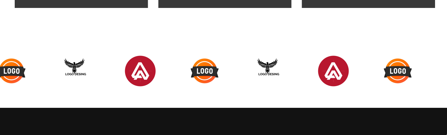 Storefront Logo list section: a white band with a row of three placeholder logos repeated in a scrolling strip.