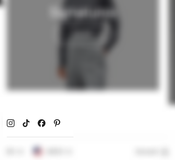 Blurred storefront footer area with a row of four social icons (Instagram, TikTok, Facebook, Pinterest) above a divider line.