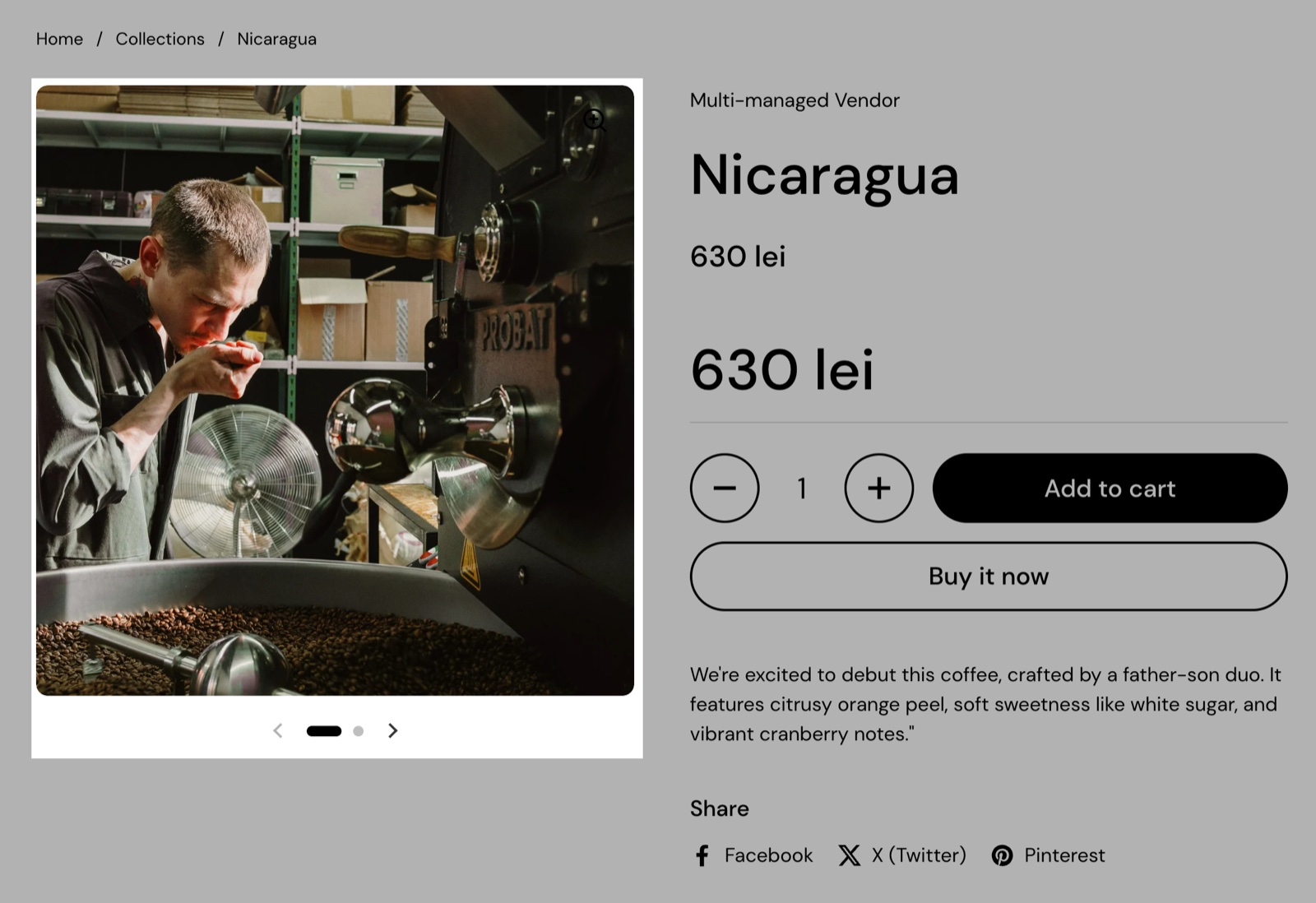 Product page gallery slider with the Gallery slider pagination set to Dots, highlighted under the image.
